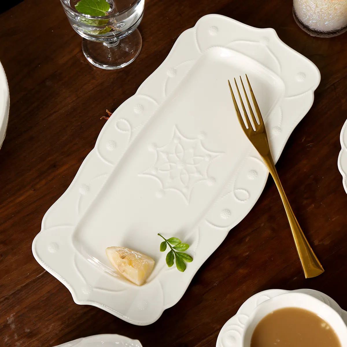 Embossed White Dinnerware Bulk, Elegant Tableware Collection-10