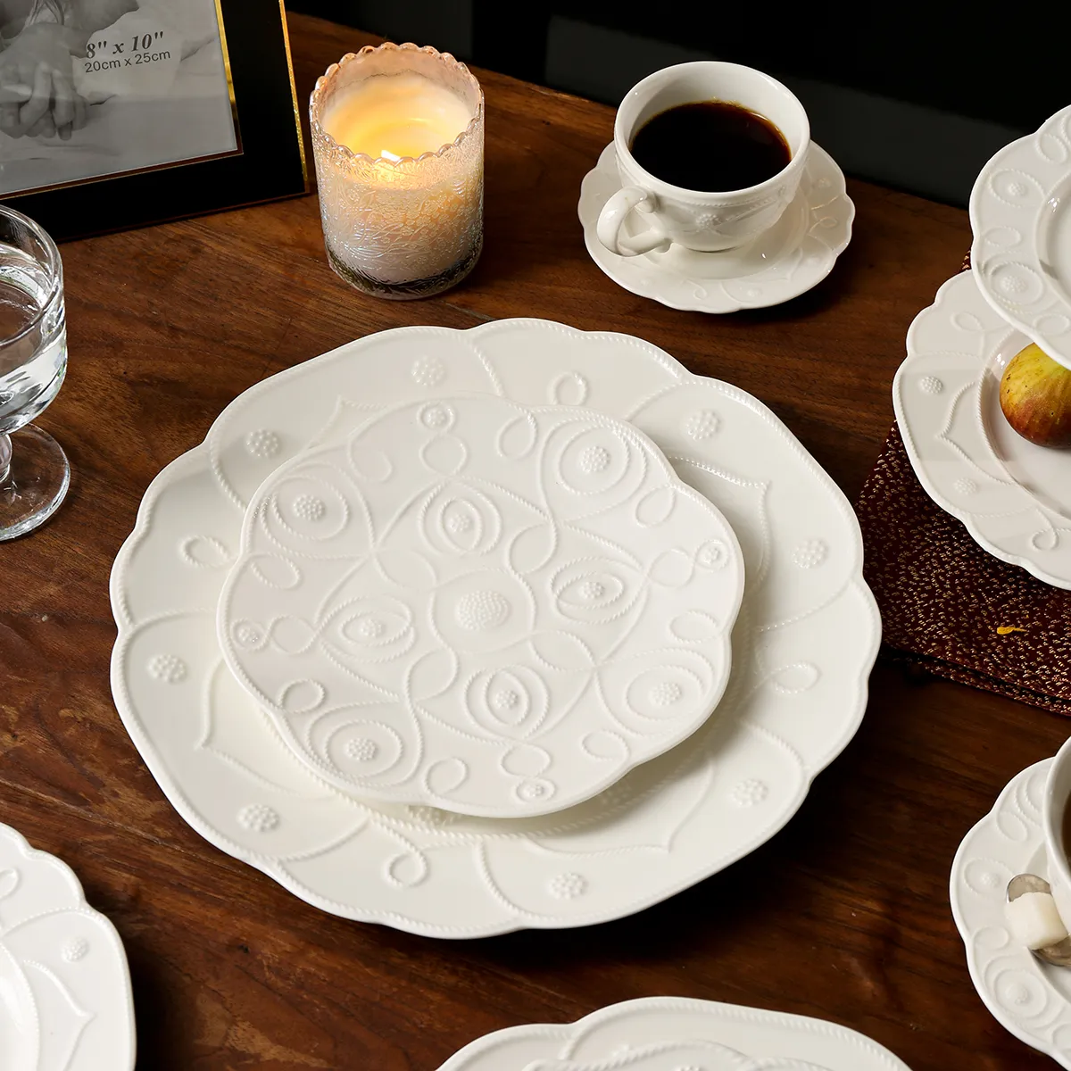 Embossed White Dinnerware Bulk, Elegant Tableware Collection-6