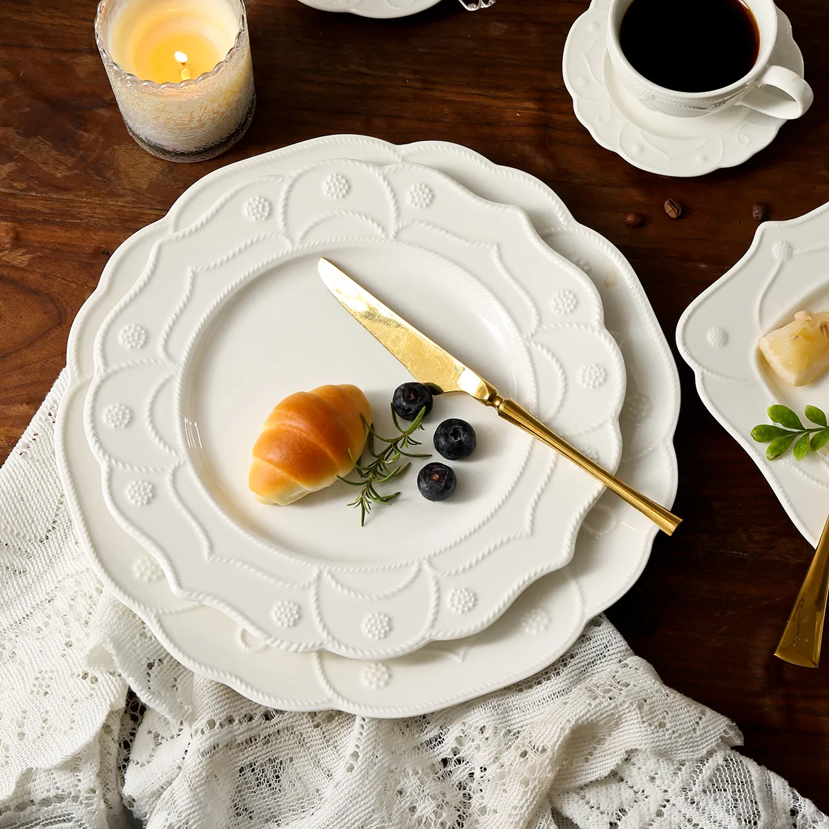 Embossed White Dinnerware Bulk, Elegant Tableware Collection-8
