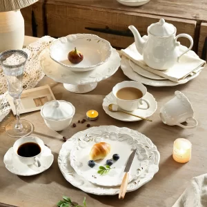 Conjuntos de louça para casamento com relevo floral - 1