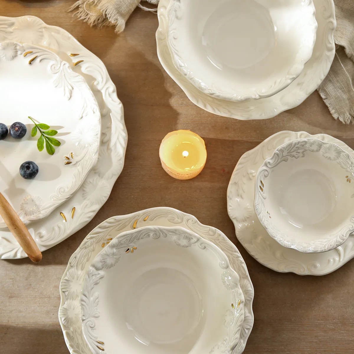 Floral Relief Wholesale Wedding Dinnerware Crockery Sets-6