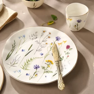 Gold-Rim Vintage Dinner Plates Bulk with Wildflower Pattern-1