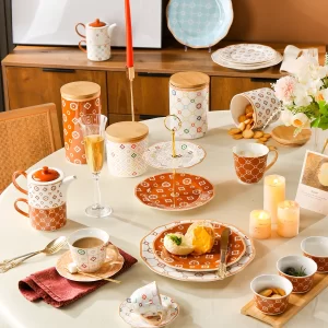 Juego de vajilla de lujo premium a granel con diseño geométrico floral-4