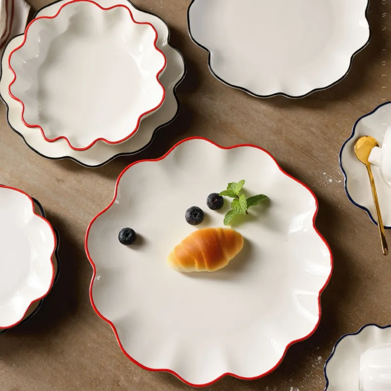 Wholesale Bulk White Dinnerware With Stylish Color Wavy Edge-1