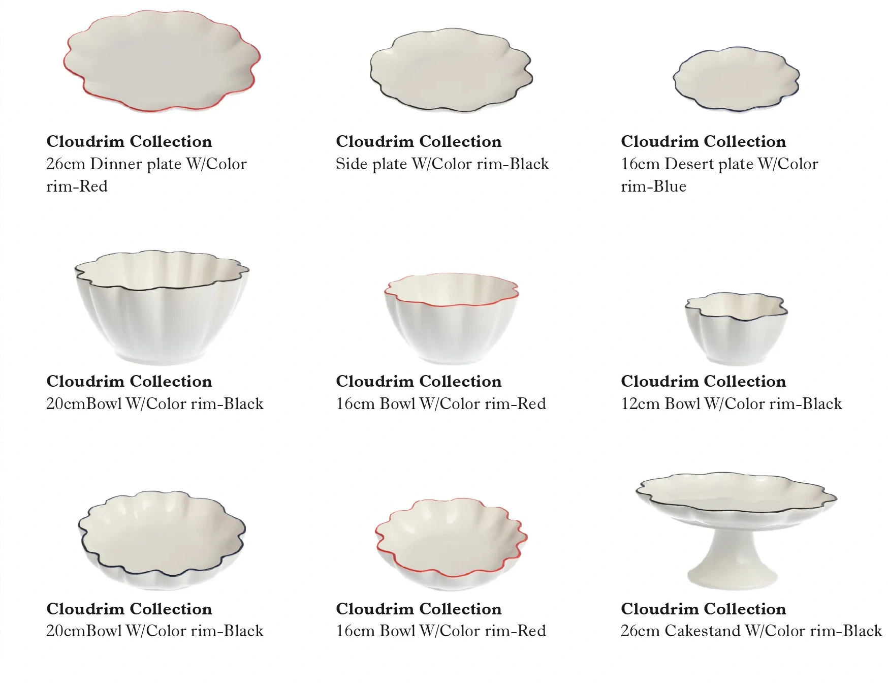 أواني مائدة بيضاء بالجملة مع حواف متموجة بألوان أنيقة-16