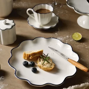 Wholesale Bulk White Dinnerware With Stylish Color Wavy Edge-2