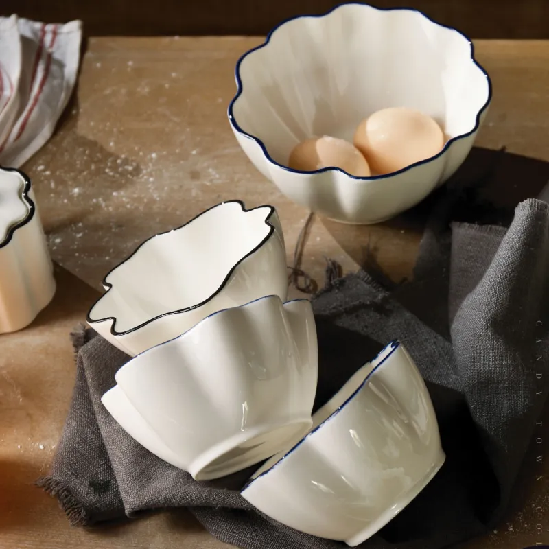 Wholesale Bulk White Dinnerware With Stylish Color Wavy Edge-5