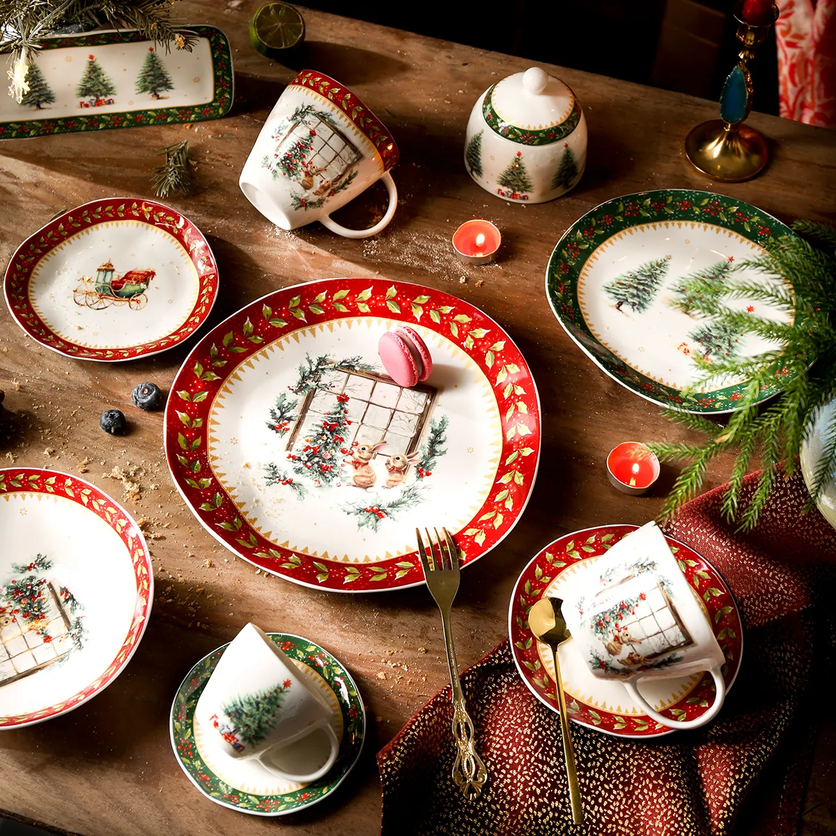 Оптовая продажа рождественской посуды, красно-зелено-золотой дизайн-2