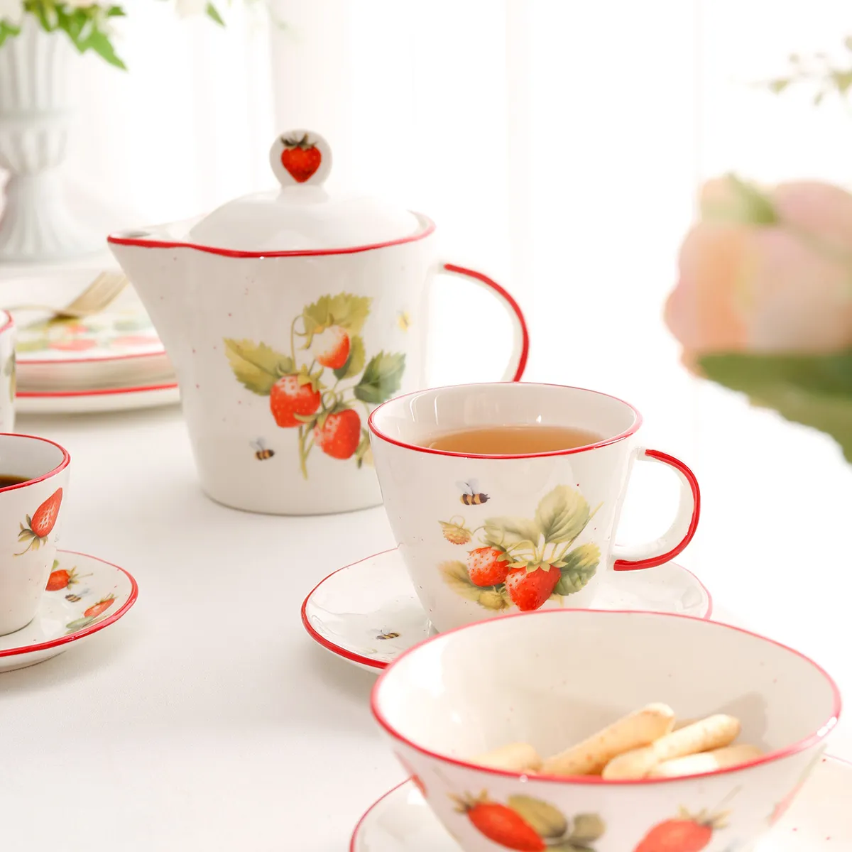 Wholesale English Tea Service Set, Strawberry-Themed Cup Set-4
