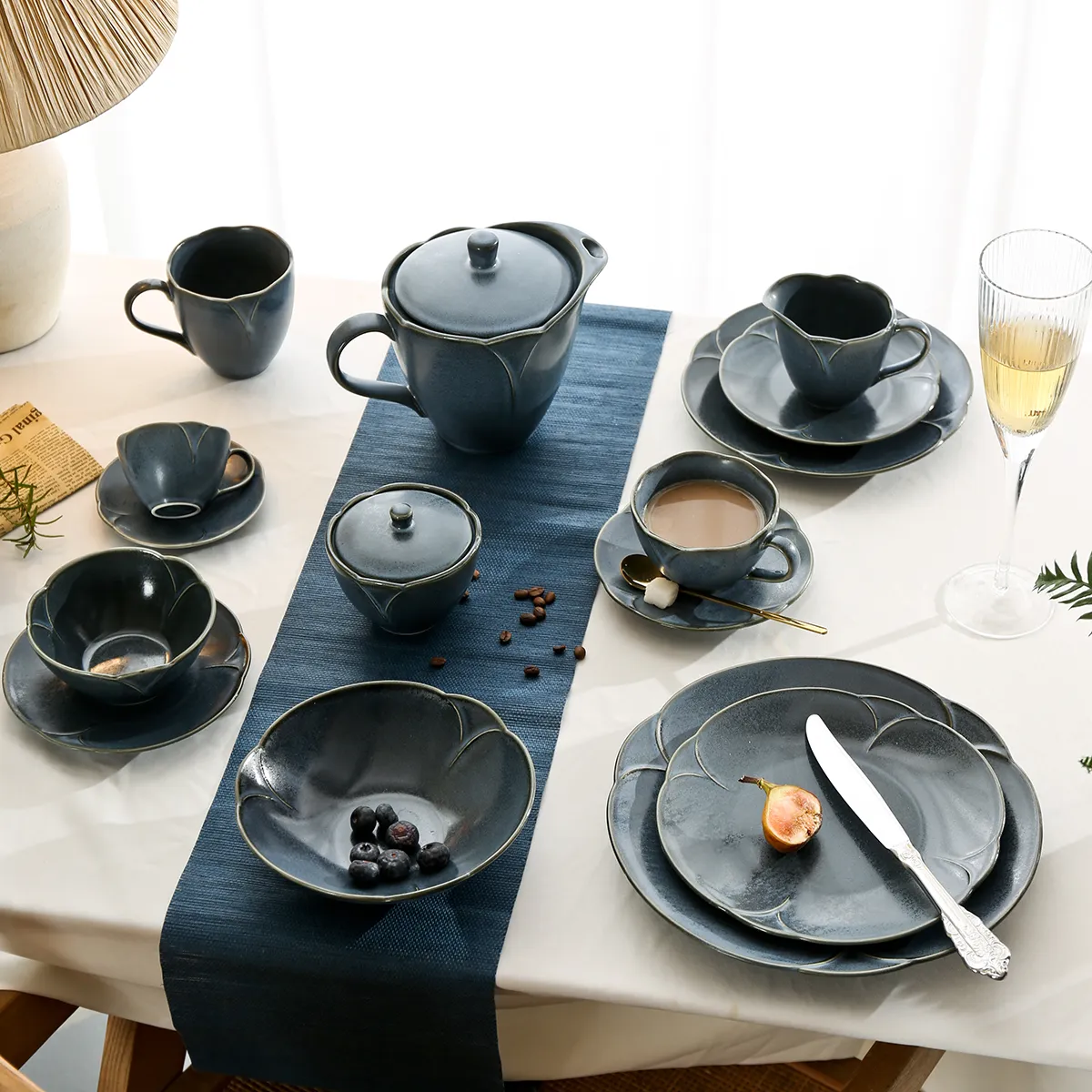 Оптовая продажа керамической посуды, посуда с реактивной глазурью синего цвета-3