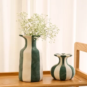Wide Striped Floral Vase Wholesale with Hand-Brushed Glaze-3
