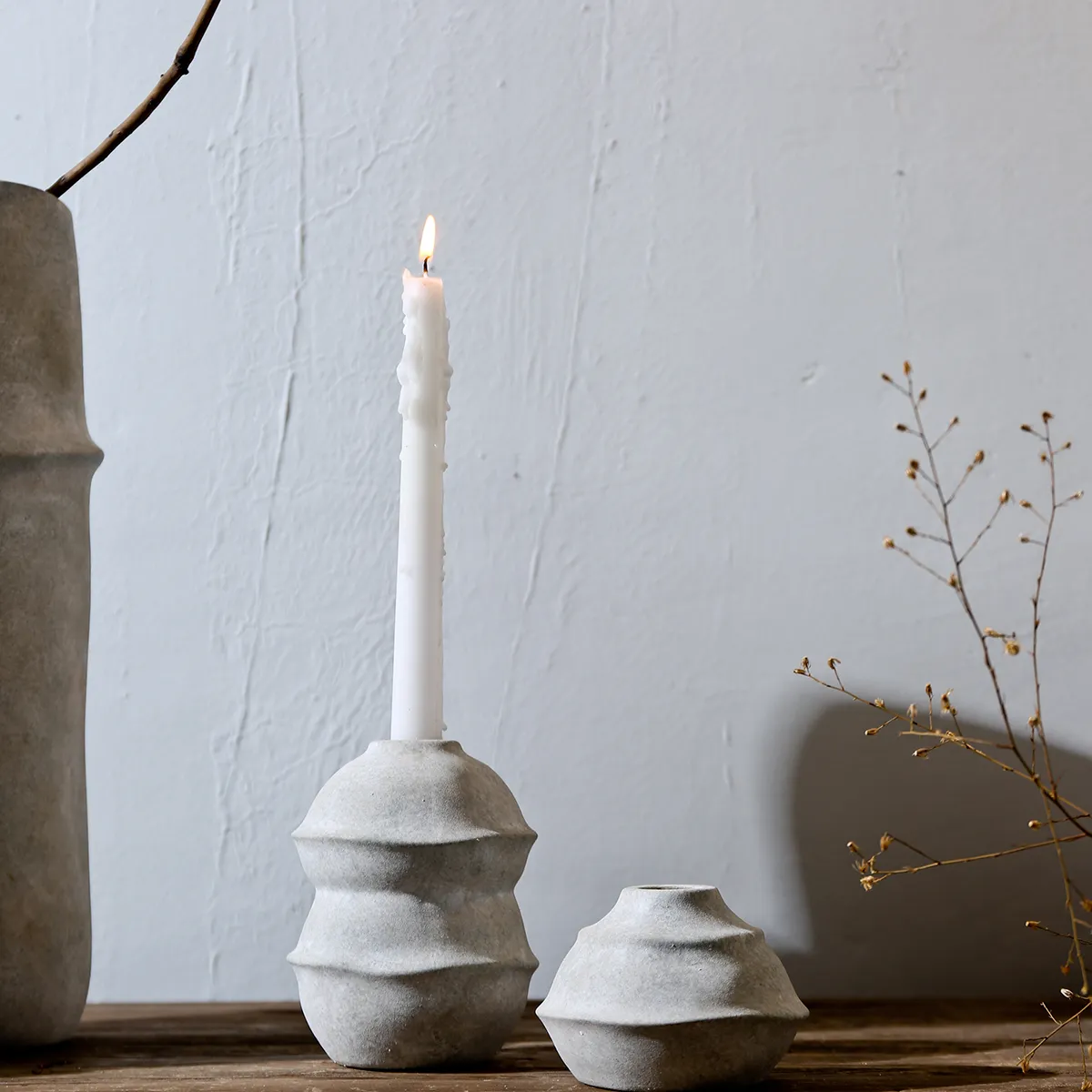 Matte Gray Ceramic Wholesale Candle Holders With 2 Sizes-1