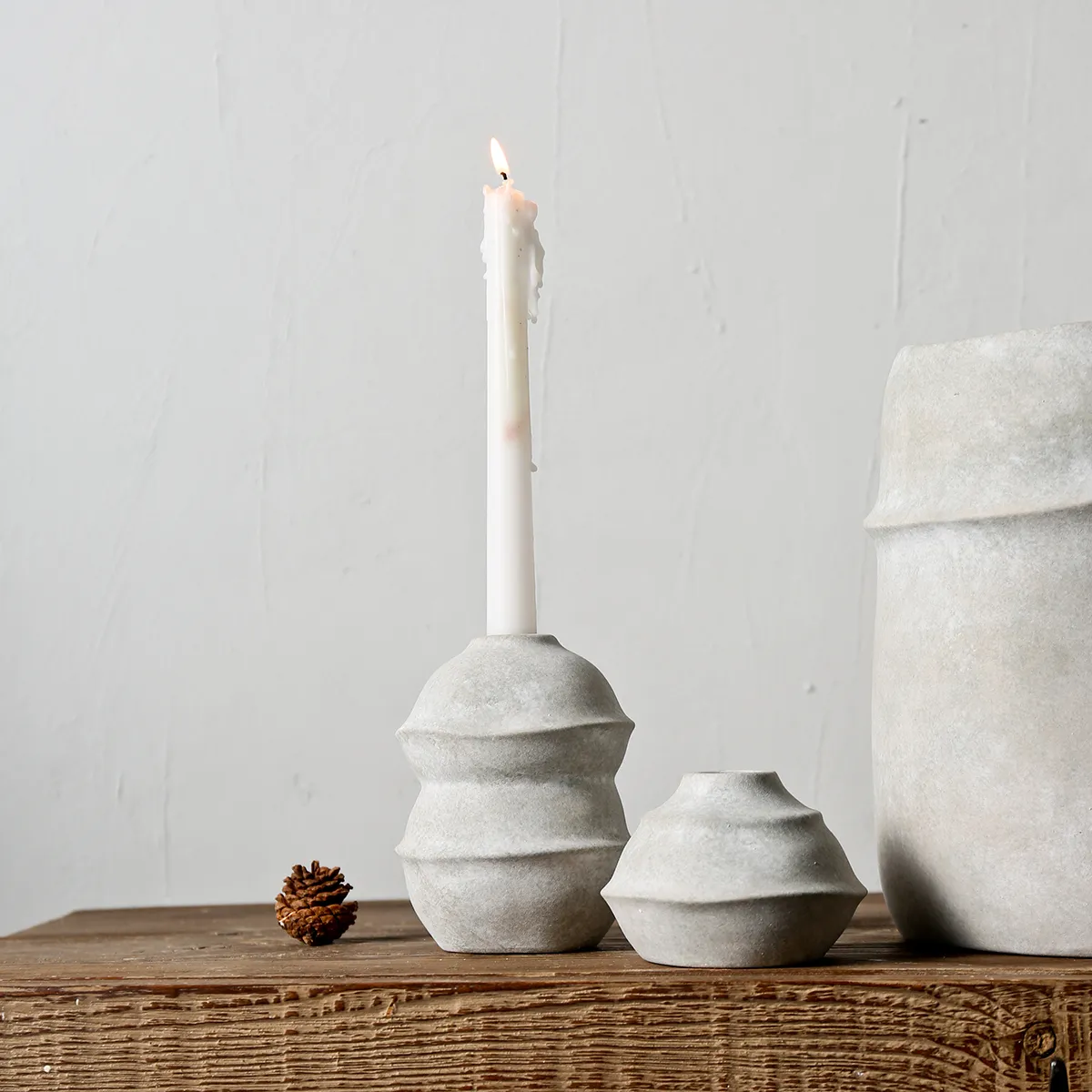 Matte Gray Ceramic Wholesale Candle Holders With 2 Sizes-2