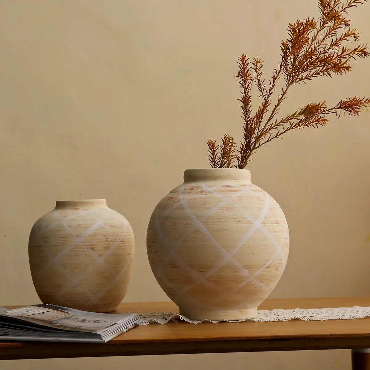 Wabi-Sabi Style Low Ceramic Vases Bulk with Rough Texture-1