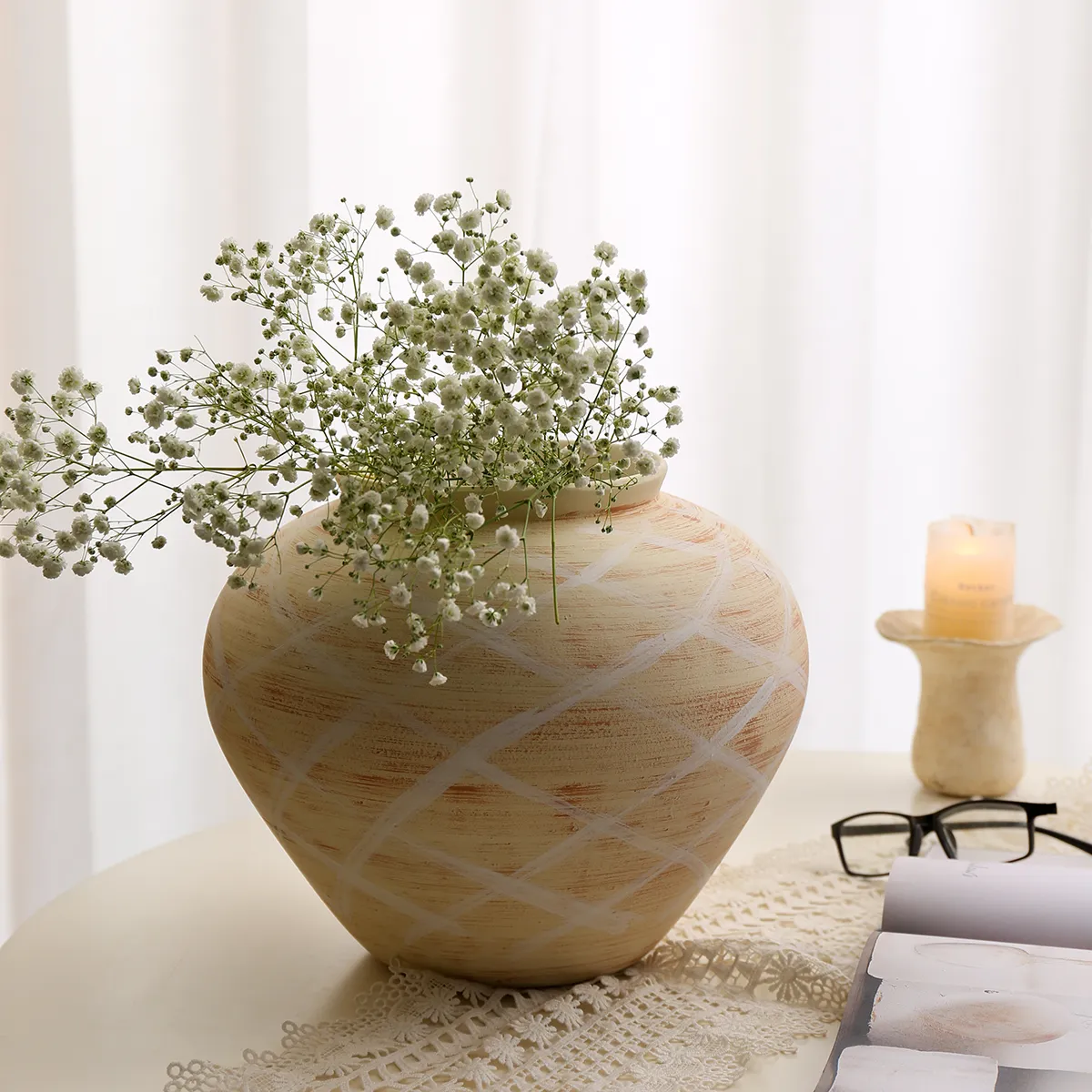 Wabi-Sabi Style Low Ceramic Vases Bulk with Rough Texture-2