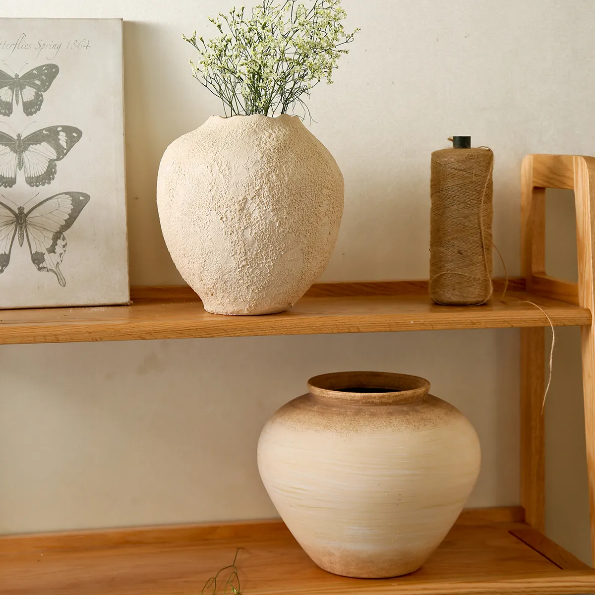 Wabi-Sabi Style Low Ceramic Vases Bulk with Rough Texture-3