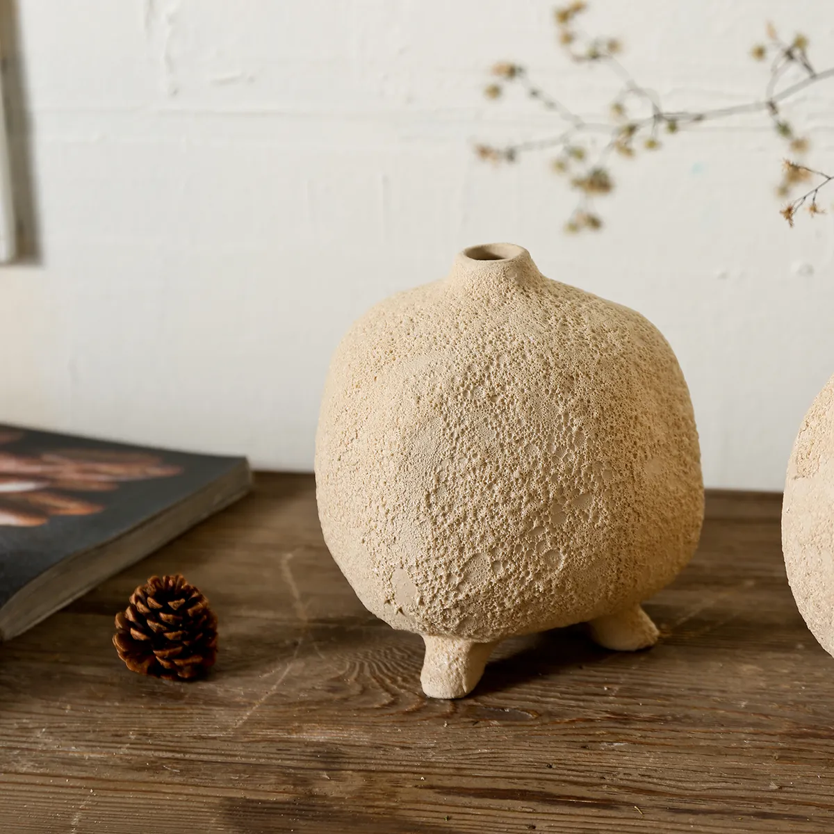 Wabi-Sabi Style Low Ceramic Vases Bulk with Rough Texture-6