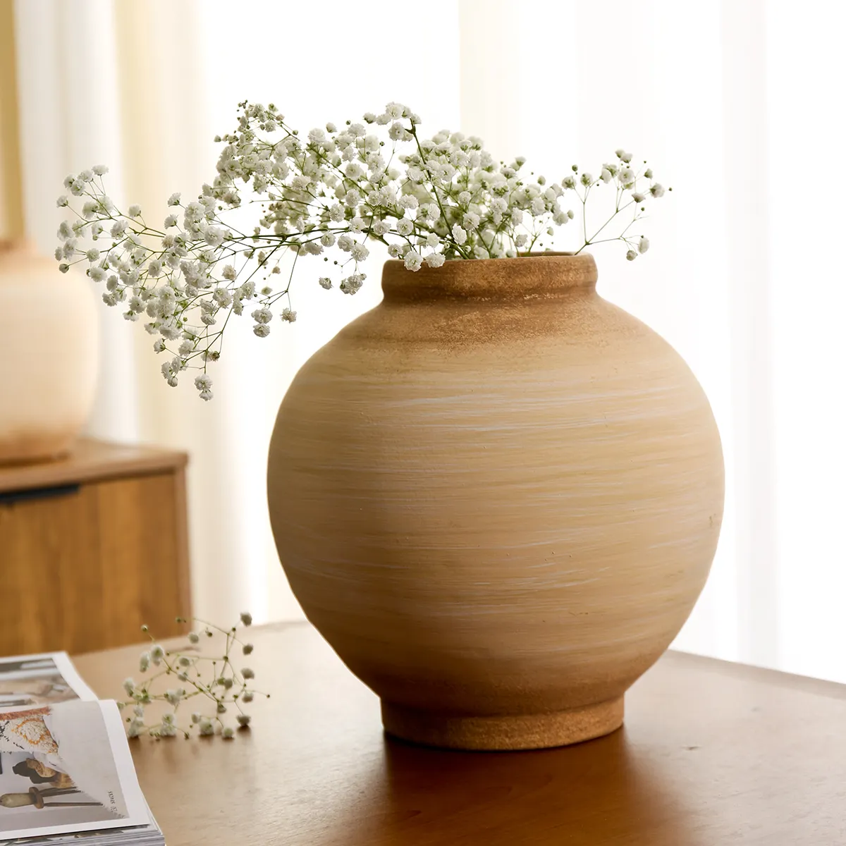 Wabi-Sabi Style Low Ceramic Vases Bulk with Rough Texture-8