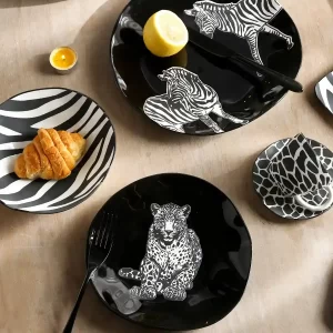 Black Ceramic Plates Bulk with Various Wildlife Prints-1