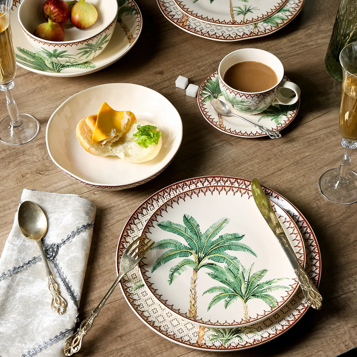 Tropical Palm Tree Ceramic Crockery Wholesale for Restaurant-2