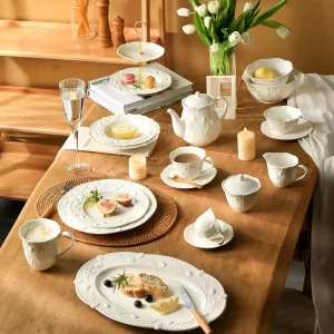 Großhandel Restaurant Geschirr, geprägte weiße Serviergeschirr-4