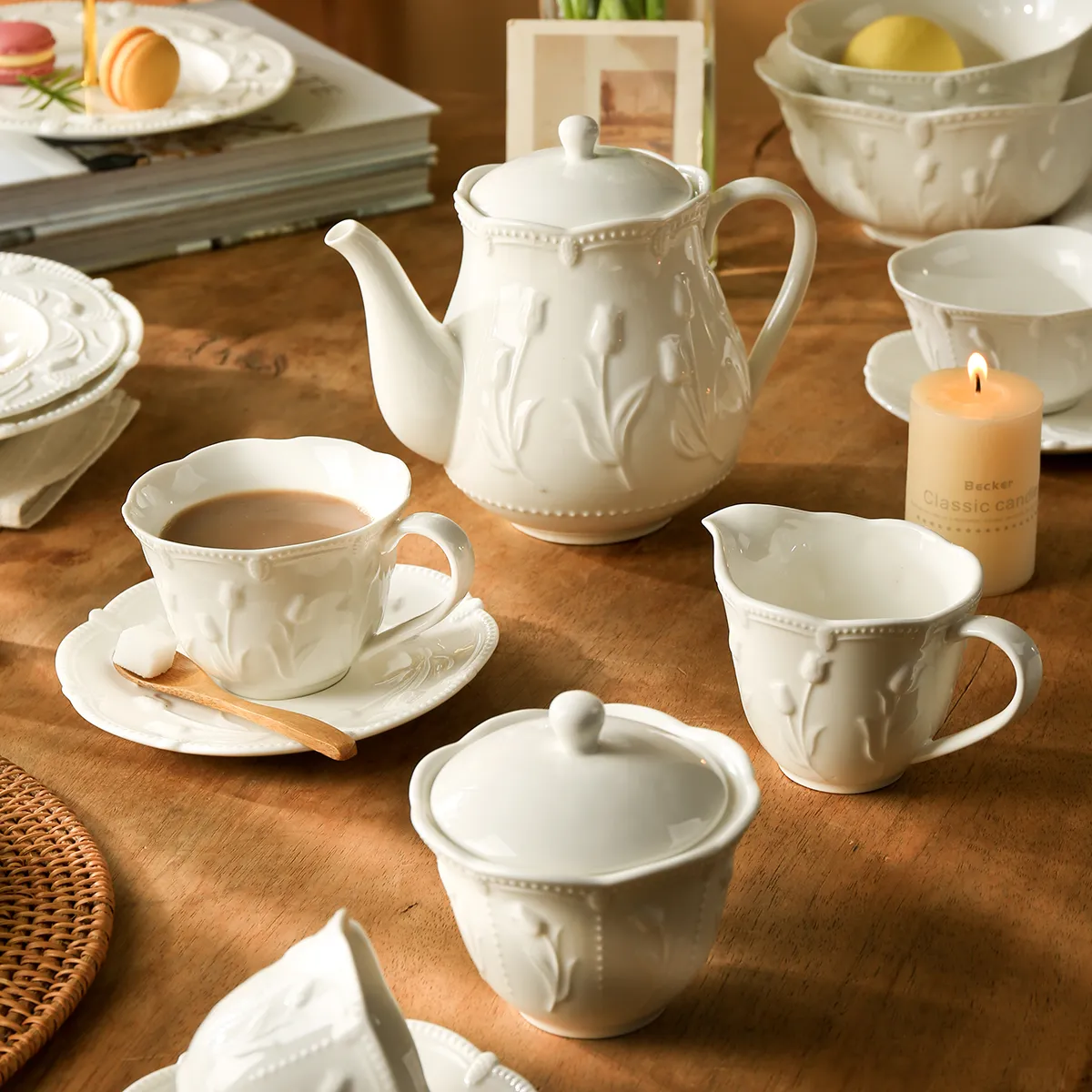 Wholesale Restaurant Crockery, Embossed White Serveware-6