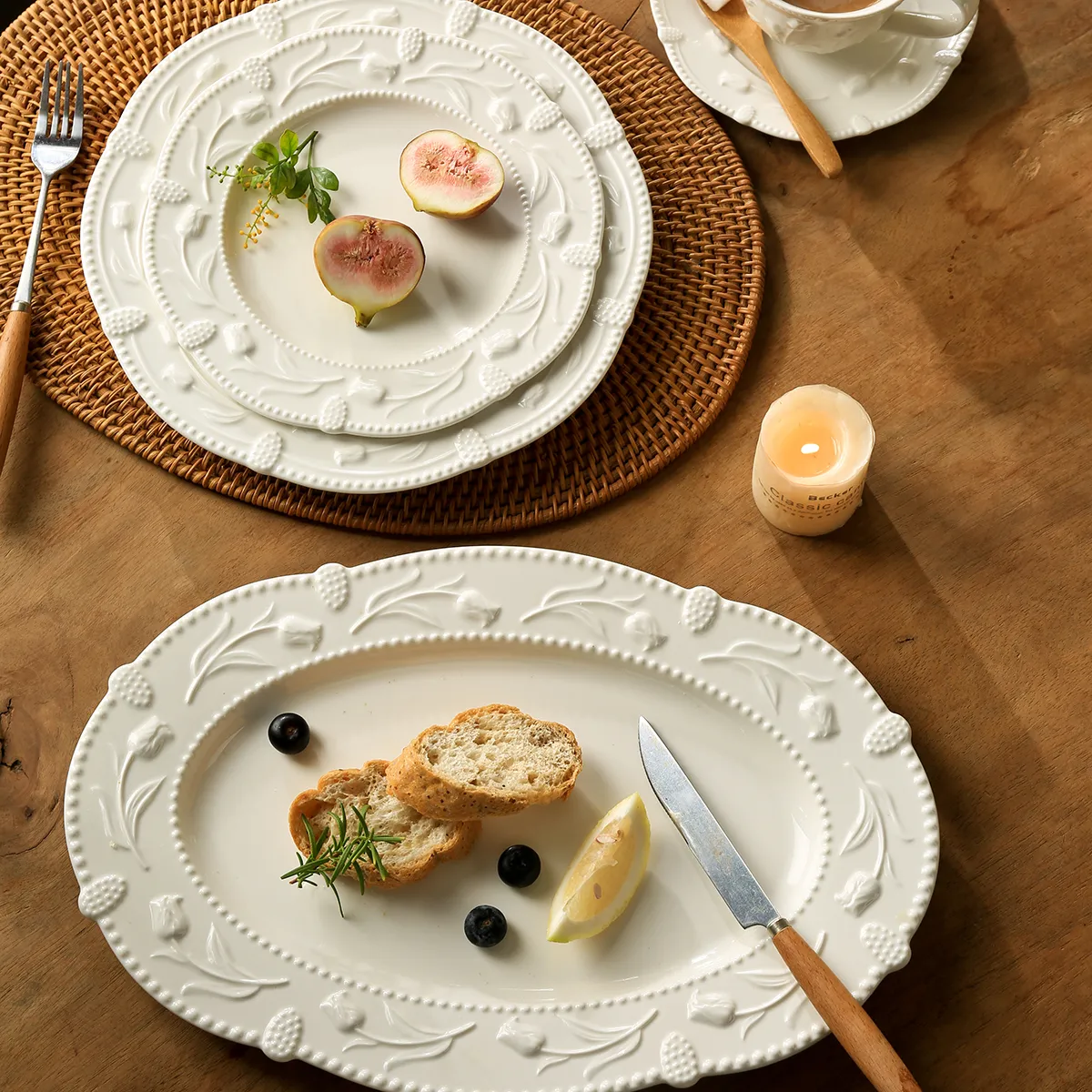 Wholesale Restaurant Crockery, Embossed White Serveware-8