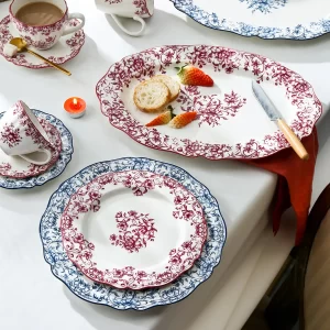 Exquisita Vajilla Floral al por mayor con diseño rojo y azul-1