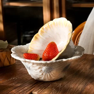 Wholesale Ceramic Salad Bowls, Artistic Floral Embossing-1